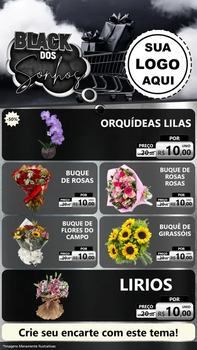 Modelo de TV para TV Vertical com o tema Black dos Sonhos para Floricultura e jardim