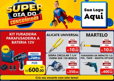 Modelo de Encarte para Encarte A4 Horizontal com o tema Super Dia do Consumidor para Maquinas e Ferramentas