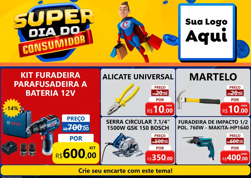 Modelo de Encarte para Encarte A4 Horizontal com o tema Super Dia do Consumidor para Maquinas e Ferramentas