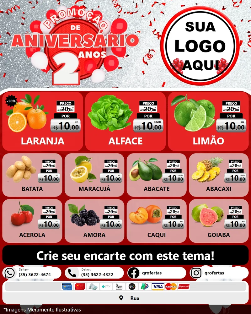 Modelo de Rede Social para Feed Instagram com o tema Promoção de Aniversário - 2 Anos para Hortifrúti