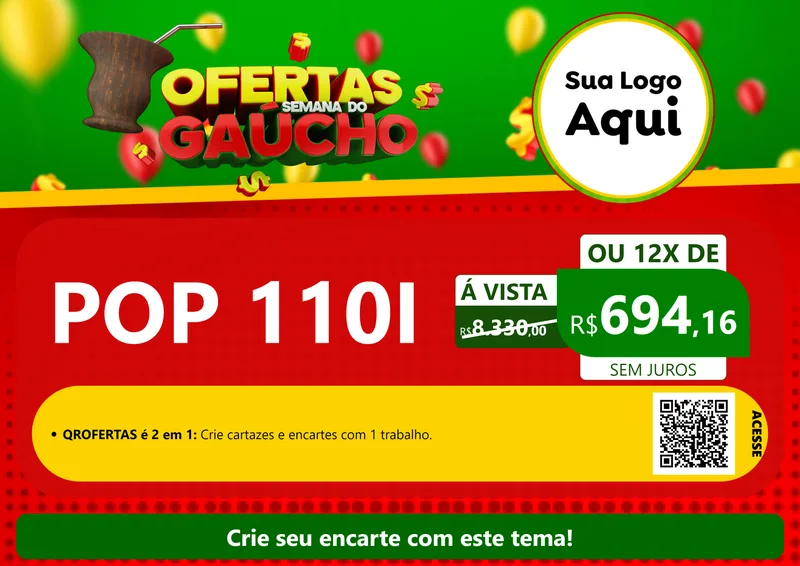 Modelo de Cartaz para Cartaz A4 Horizontal com o tema Ofertas Semana Do Gaúcho para Concessionaria de Motos