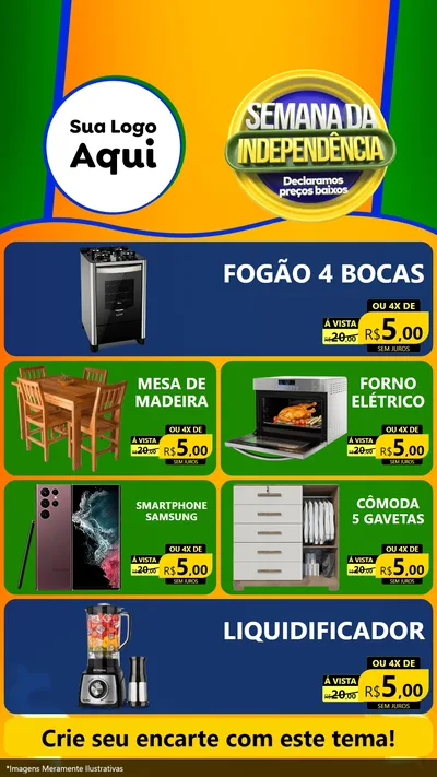Modelo de TV para TV Vertical com o tema Semana da Independência Declaramos Preços Baixos para Móveis e Eletro