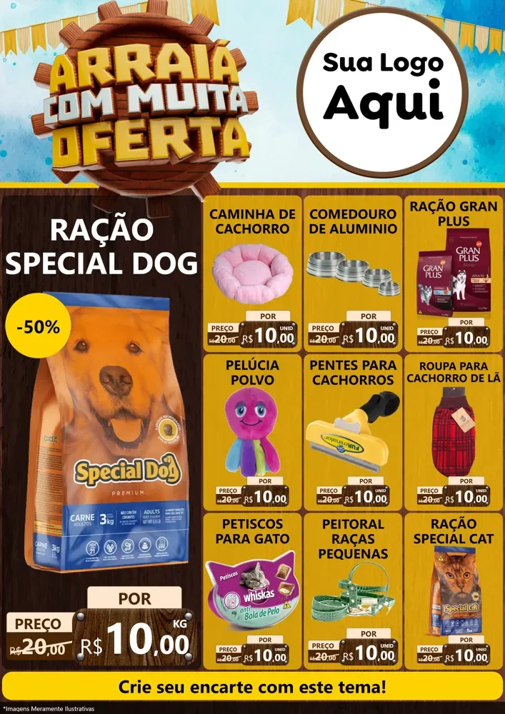 Modelo de Encarte para Encarte A4 Vertical com o tema Ofertas de São João - Junina para Pet Shop