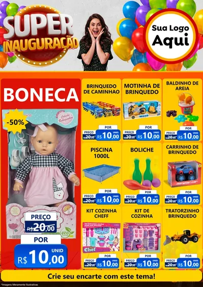 Modelo de Encarte para Encarte A4 Vertical com o tema Super Inauguração para Brinquedos