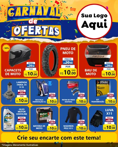 Modelo de Rede Social para Feed Instagram com o tema Carnaval de Ofertas para Moto peças