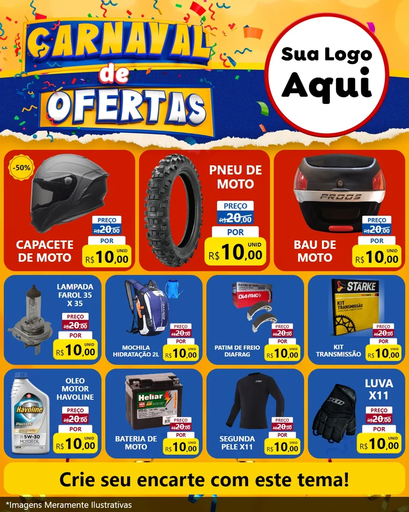 Modelo de Rede Social para Feed Instagram com o tema Carnaval de Ofertas para Moto peças
