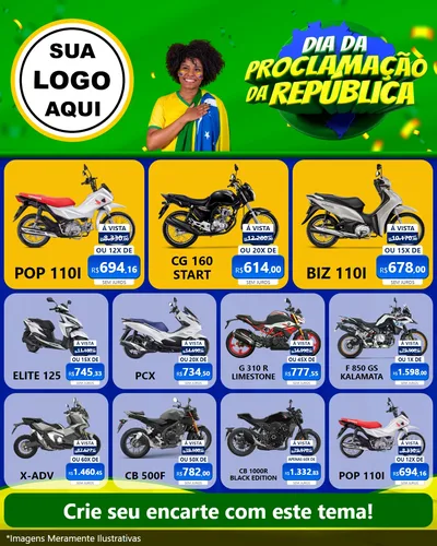 Modelo de Rede Social para Feed Instagram com o tema Dia Da Proclamação Da República para Concessionaria de Motos