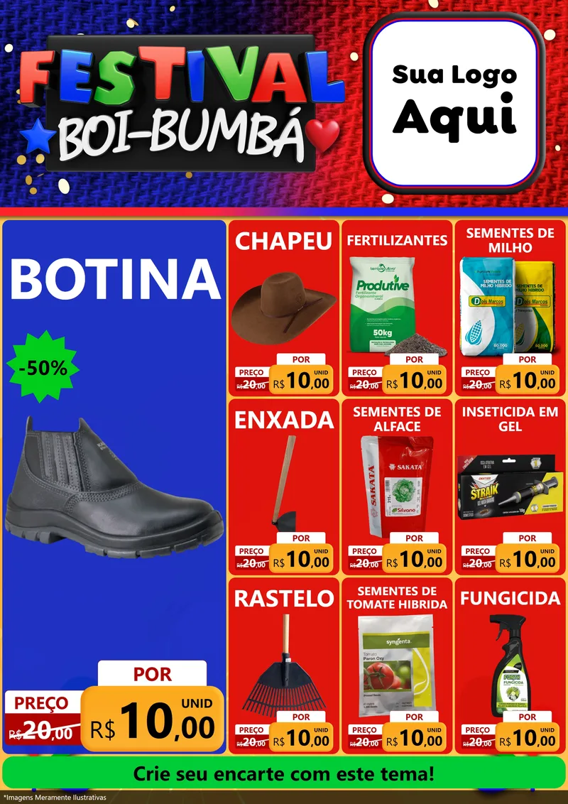 Modelo de Encarte para Encarte A4 Vertical com o tema Festival Boi-Bumbá para Agropecuária
