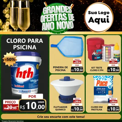 Modelo de Rede Social para Feed Facebook com o tema Grandes Ofertas de Ano Novo para Produtos para Piscina