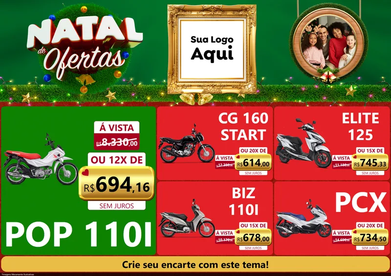 Modelo de Encarte para Encarte A4 Horizontal com o tema Natal de Ofertas para Concessionaria de Motos