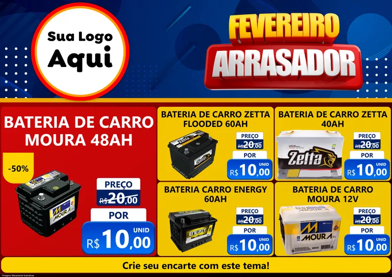 Modelo de Encarte para Encarte A4 Horizontal com o tema Fevereiro Arrasador para Baterias Elétricas