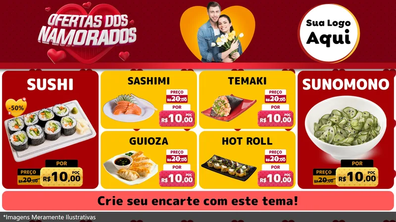 Modelo de TV para TV Horizontal com o tema Ofertas Dos Namorados para Comida japonesa