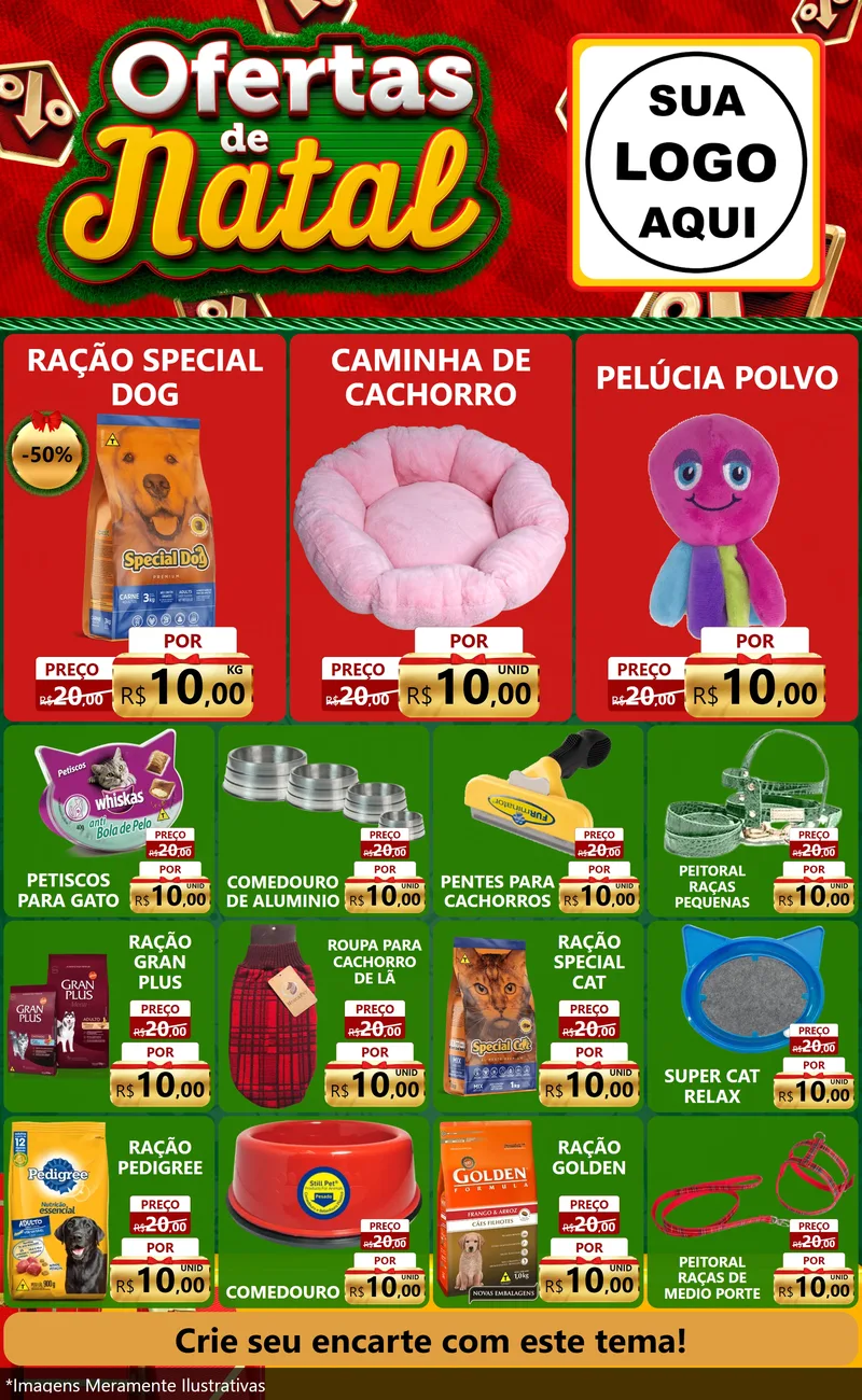 Modelo de Encarte para Encarte Grande com o tema Ofertas de Natal para Pet Shop