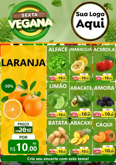 Modelo de Encarte para Encarte A4 Vertical com o tema Sexta Vegana para Hortifrúti