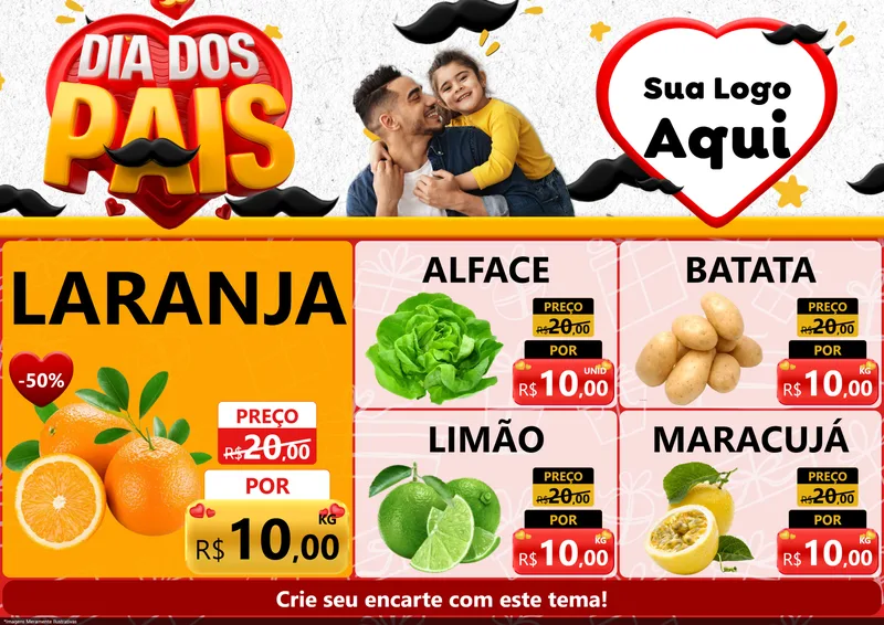 Modelo de Encarte para Encarte A4 Horizontal com o tema Dia dos Pais para Hortifrúti