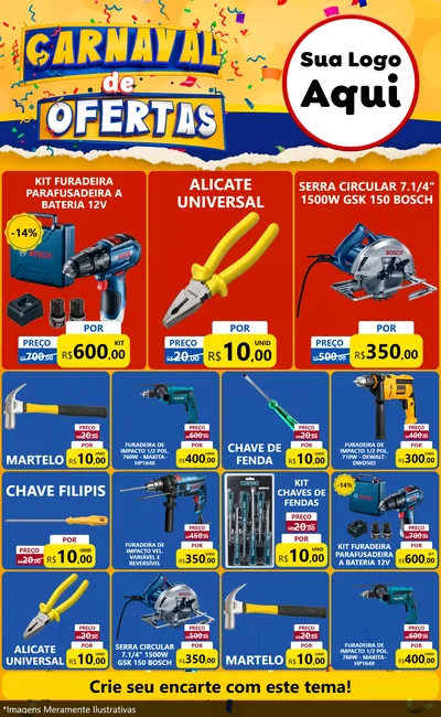 Modelo de Encarte para Encarte Grande com o tema Carnaval de Ofertas para Maquinas e Ferramentas