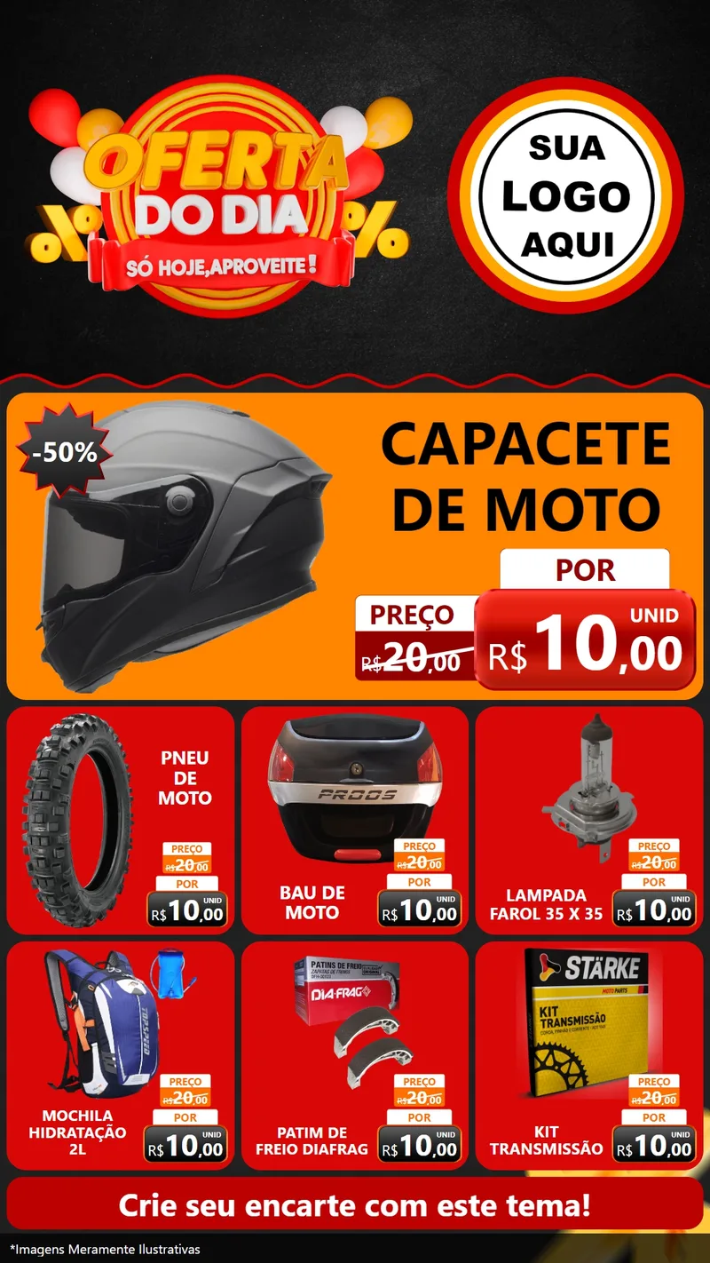 Modelo de Rede Social para Stories com o tema Oferta do Dia - Só hoje, Aproveite! para Moto peças