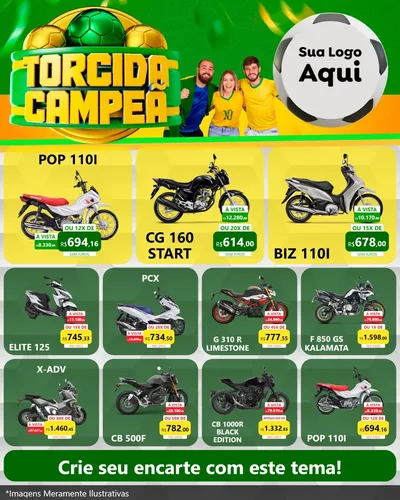 Modelo de Rede Social para Feed Instagram com o tema Torcida Campeã - Copa para Concessionaria de Motos