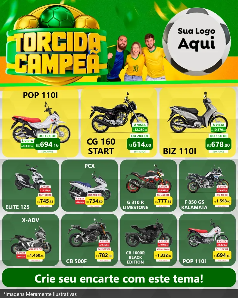 Modelo de Rede Social para Feed Instagram com o tema Torcida Campeã - Copa para Concessionaria de Motos