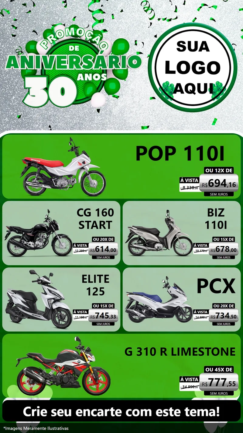 Modelo de TV para TV Vertical com o tema Promoção de Aniversário - 30 Anos para Concessionaria de Motos