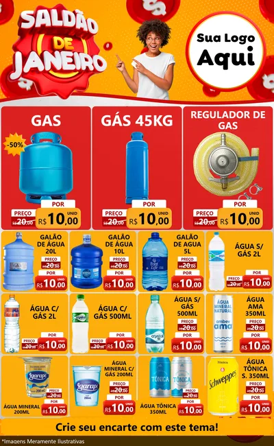 Modelo de Encarte para Encarte Grande com o tema Saldão de Janeiro para Água e gás