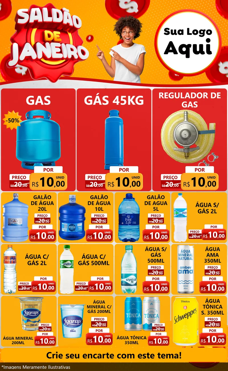Modelo de Encarte para Encarte Grande com o tema Saldão de Janeiro para Água e gás