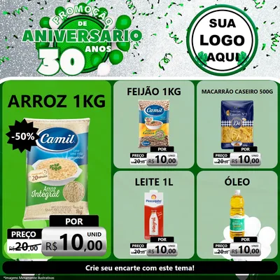 Modelo de Rede Social para Feed Facebook com o tema Promoção de Aniversário - 30 Anos para Supermercado