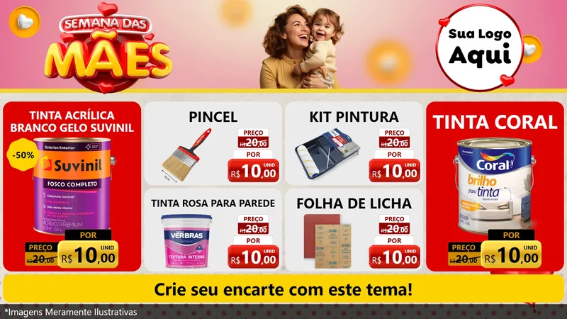 Modelo de TV para TV Horizontal com o tema Semana das Mães para Tintas e Ferramentas