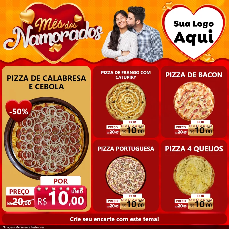 Modelo de Rede Social para Feed Facebook com o tema Mês dos Namorados para Pizzaria
