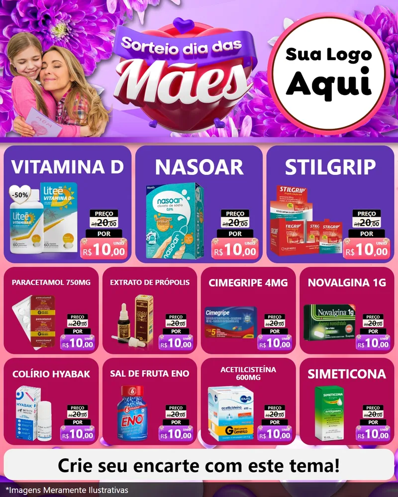 Modelo de Rede Social para Feed Instagram com o tema Sorteio Dia das Mães para Farmácia