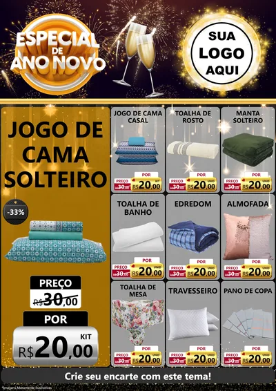 Modelo de Encarte para Encarte A4 Vertical com o tema Especial de Ano Novo para Cama, Mesa e Banho