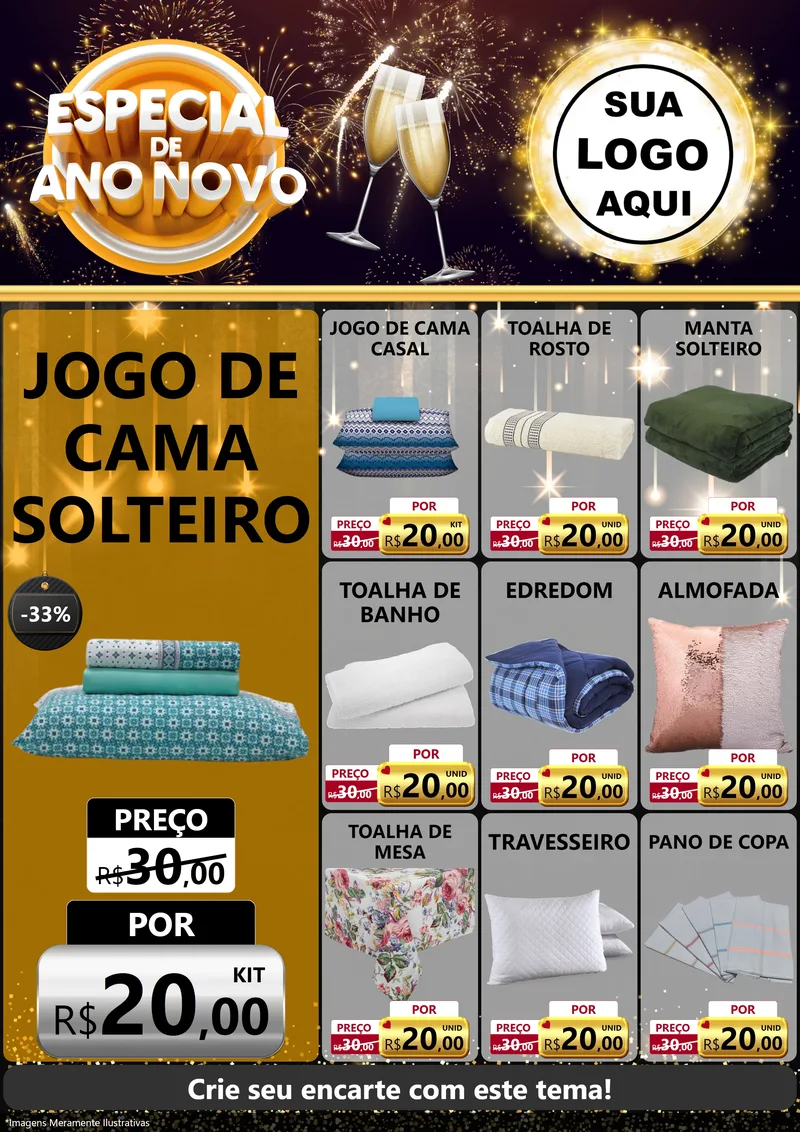 Modelo de Encarte para Encarte A4 Vertical com o tema Especial de Ano Novo para Cama, Mesa e Banho