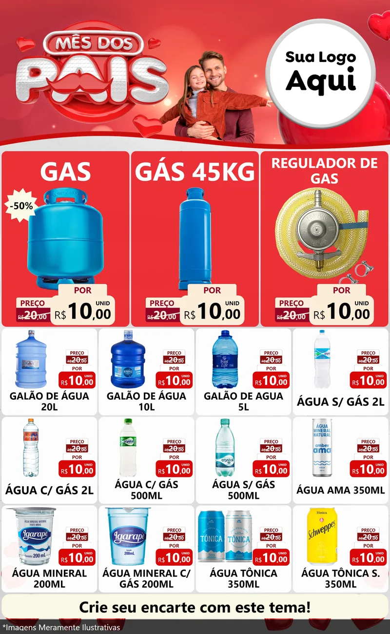 Modelo de Encarte para Encarte Grande com o tema Mês dos Pais para Água e gás