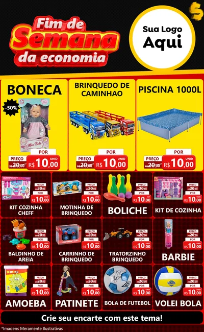 Modelo de Encarte para Encarte Grande com o tema Fim de Semana da Economia para Brinquedos