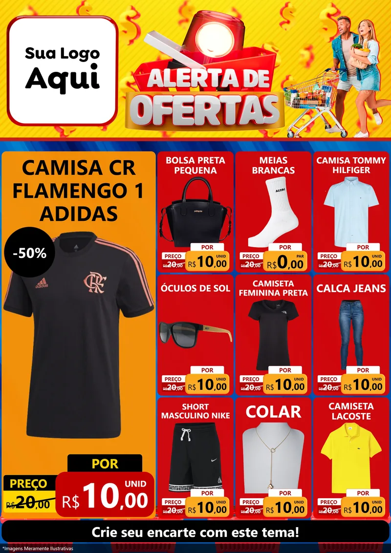 Modelo de Encarte para Encarte A4 Vertical com o tema Alerta de Ofertas para Roupas e acessórios