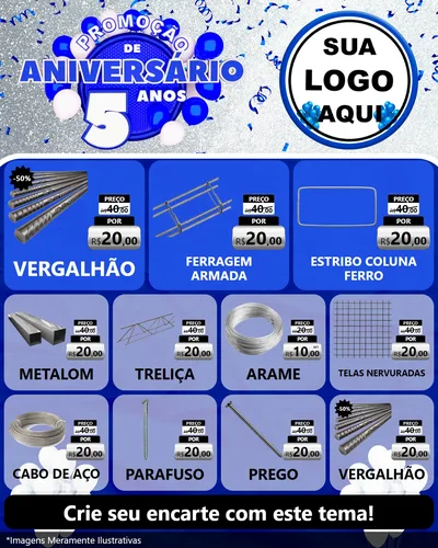 Modelo de Rede Social para Feed Instagram com o tema Promoção de Aniversário - 5 Anos para Ferragens