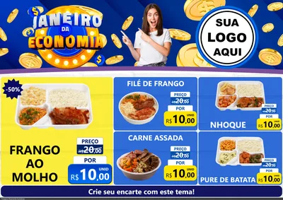 Modelo de Encarte para Encarte A4 Horizontal com o tema Janeiro da Economia para Restaurante