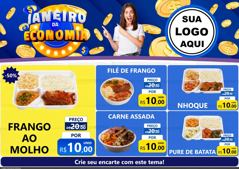 Modelo de Encarte para Encarte A4 Horizontal com o tema Janeiro da Economia para Restaurante