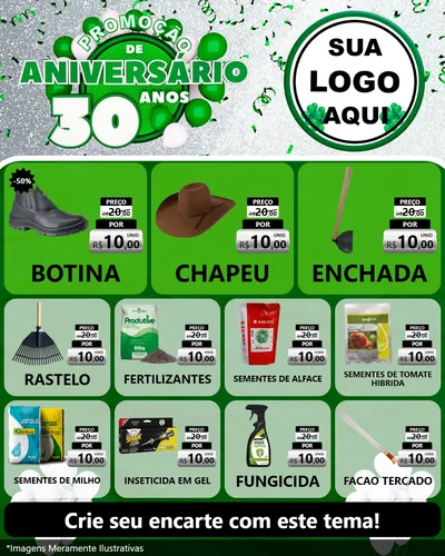Modelo de Rede Social para Feed Instagram com o tema Promoção de Aniversário - 30 Anos para Agropecuária