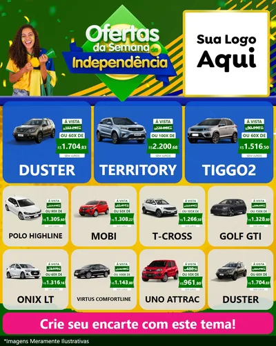 Modelo de Rede Social para Feed Instagram com o tema Ofertas da Semana da Independência para Concessionaria de Carros