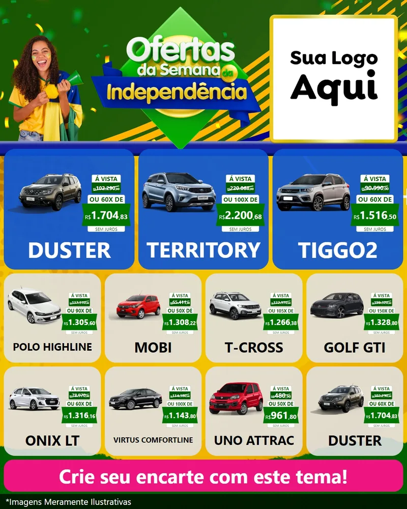 Modelo de Rede Social para Feed Instagram com o tema Ofertas da Semana da Independência para Concessionaria de Carros