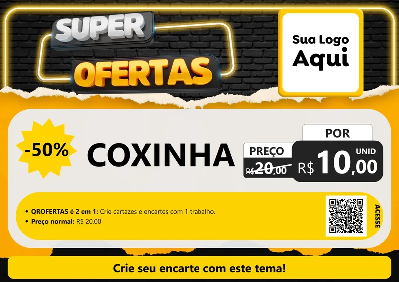 Modelo de Cartaz para Cartaz A4 Horizontal com o tema Super Ofertas para Salgadaria