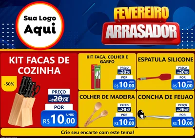 Modelo de Encarte para Encarte A4 Horizontal com o tema Fevereiro Arrasador para Utilidades Domésticas