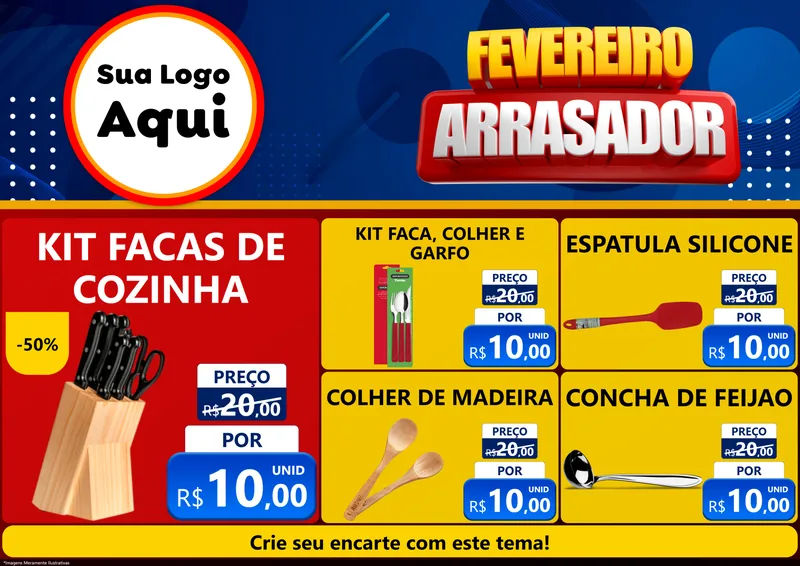 Modelo de Encarte para Encarte A4 Horizontal com o tema Fevereiro Arrasador para Utilidades Domésticas