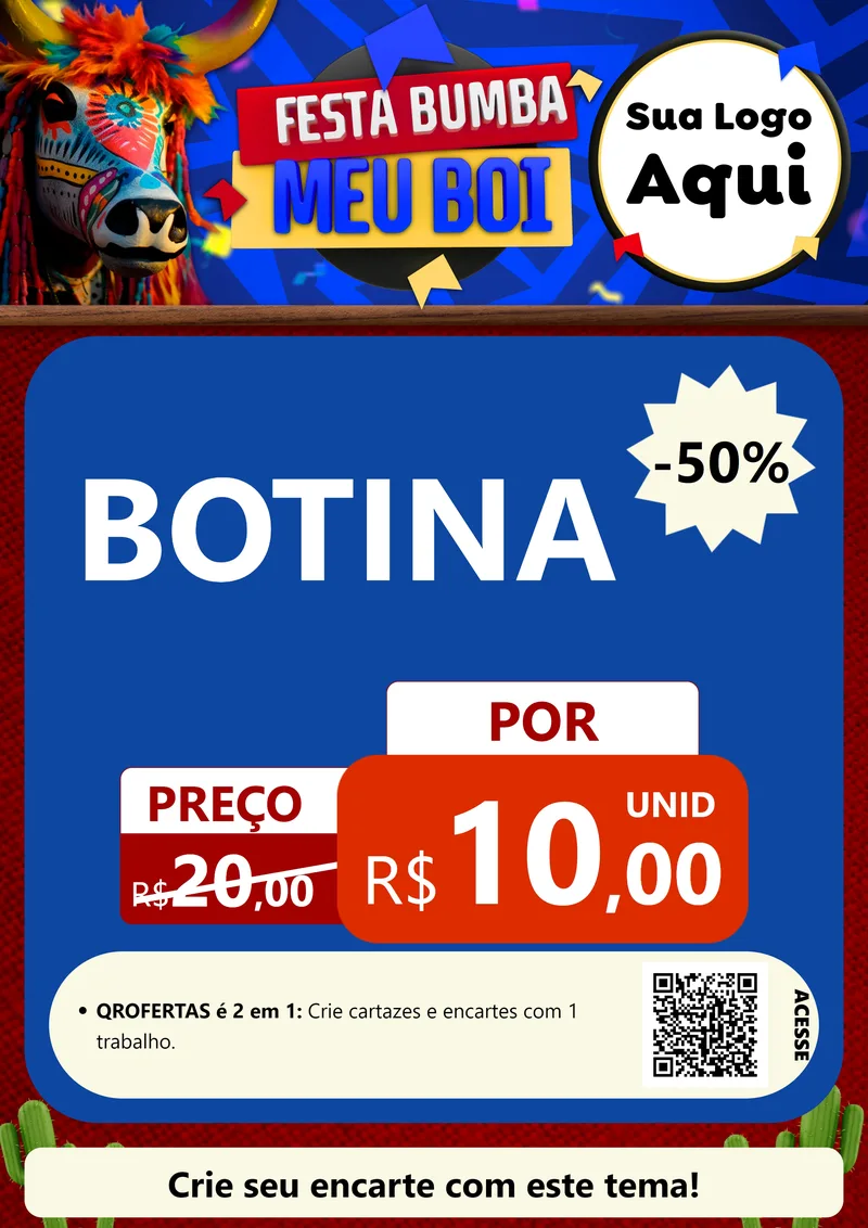 Modelo de Cartaz para Cartaz A4 Vertical com o tema Festa Bumba meu Boi para Agropecuária