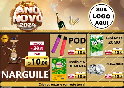 Modelo de Encarte para Encarte A4 Horizontal com o tema Feliz Ano Novo 2027 para Tabacaria