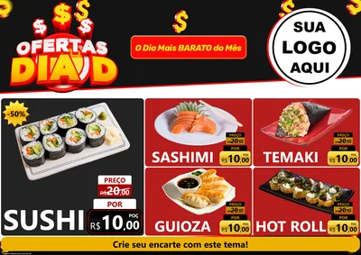 Modelo de Encarte para Encarte A4 Horizontal com o tema Ofertas Dia D para Comida japonesa