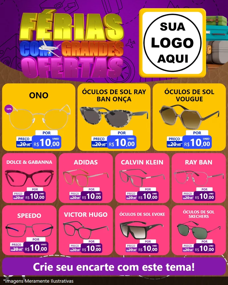 Modelo de Rede Social para Feed Instagram com o tema Férias com Grandes Ofertas para Óticas