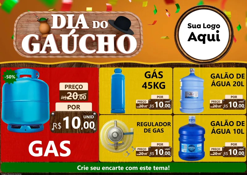 Modelo de Encarte para Encarte A4 Horizontal com o tema Dia do Gaúcho para Água e gás