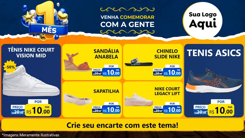Modelo de TV para TV Horizontal com o tema Um Mês de Aniversário para Calçados